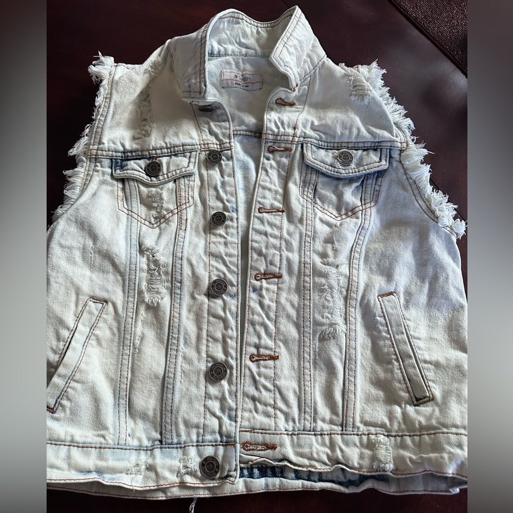 Denim Distressed Ripped Jean Vest 80’s Medium